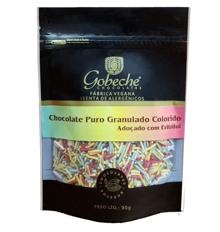 Chocolate Puro Granulado Colorido Gobeche Adoçado Eritritol 90g